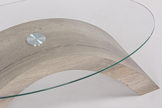 Tavolino "Kenya" ovale gambe in MDF e paino in vetro per interni
