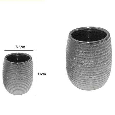 Bicchiere Porta Spazzolini Accessorio Argento Rigato Moderno Arredo Bagno 59939