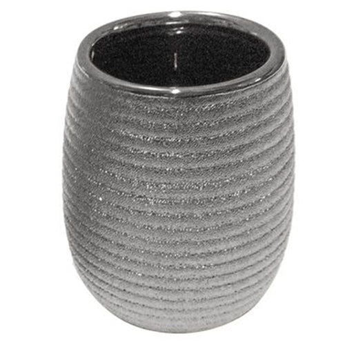 Bicchiere Porta Spazzolini Accessorio Argento Rigato Moderno Arredo Bagno 59939