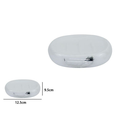 Piattino Per Sapone Saponetta Ceramica Bianca Decorato Piuma Argento Bagno 59900