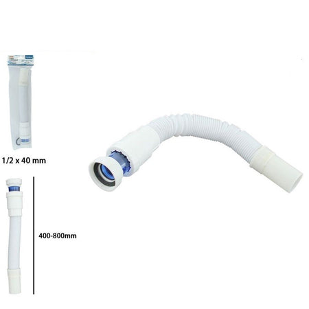 Canotto Tubo Scarico Flessibile Estensibile Lavabo Lavello 1 1/2 40mm Bianco 10710