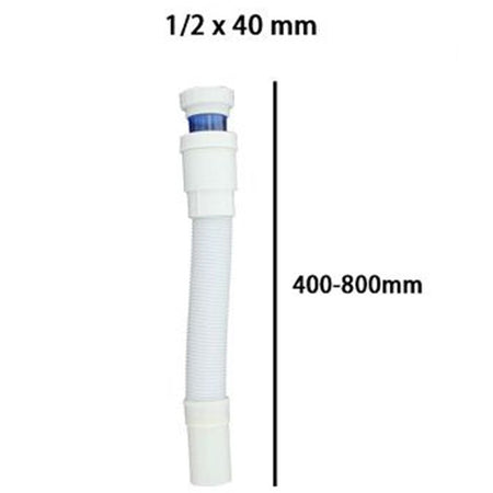 Canotto Tubo Scarico Flessibile Estensibile Lavabo Lavello 1 1/2 40mm Bianco 10710