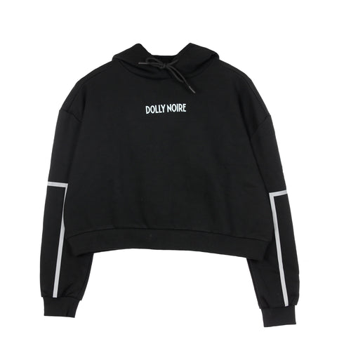 DOLLY NOIRE Felpa Leggera Cappuccio Corta Donna Globe Crop Hoodie Black da donna