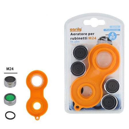 Set 4 Pezzi Aeratore Per Rubinetto M24 In Abs Filtro Rompigetto Con Chiave 59033