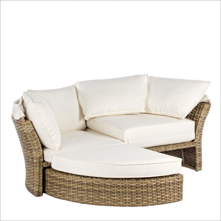 Daybed "Lesly" con cuscino e cappottina, struttura in alluminio e intreccio in fibra sintetica