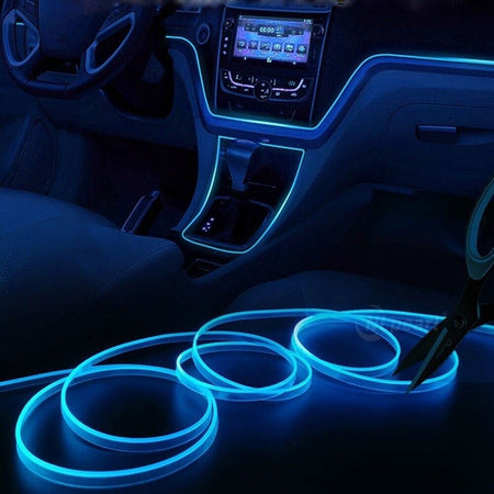 Striscia Strip Led Per Interni Auto A 12v Fibra Ottica Luce Decorativa Atmosfera
