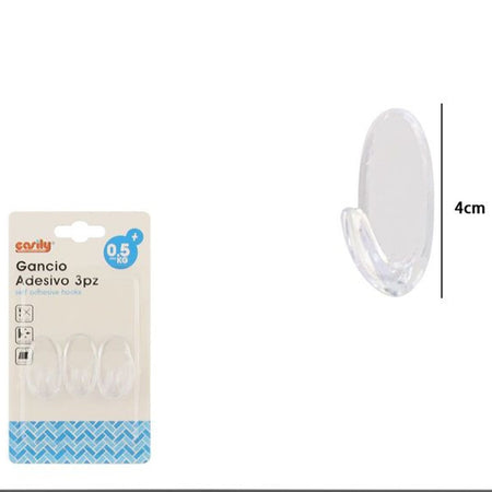 Set 3pz Ganci Appendini Adesivi Trasparenti Parete Casa Attaccapanni Ovali 87014