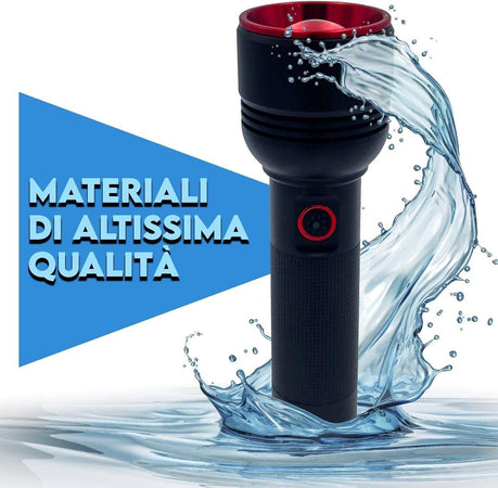 Torcia A Led Professionale Ricaricabile Potente Luce Zoom Fino A 500mt Powerbank