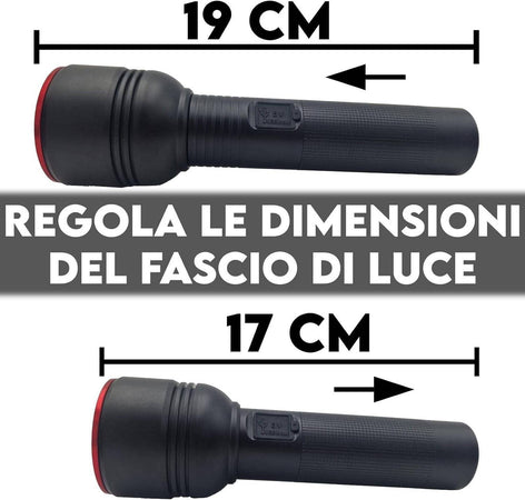 Torcia A Led Professionale Ricaricabile Potente Luce Zoom Fino A 500mt Powerbank