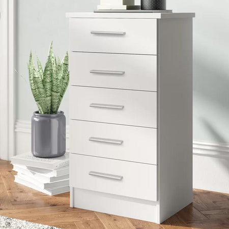 Cassettiera 5 Cassetti Multiuso Settimino Moderno Salvaspazio in Legno Mdf 108cm Bianco