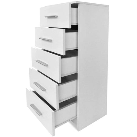 Cassettiera 5 Cassetti Multiuso Settimino Moderno Salvaspazio in Legno Mdf 108cm Bianco