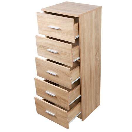 Cassettiera 5 Cassetti Multiuso Settimino Moderno Salvaspazio in Legno Mdf 108cm Quercia