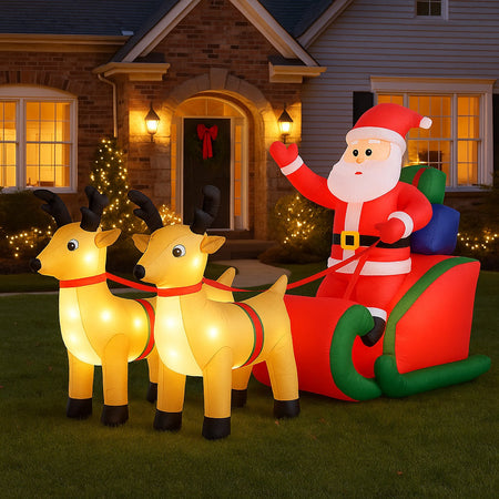 Gonfiabile Natalizio Babbo Natale con Slitta 240cm 6 LED Decorazione Esterno Giardino