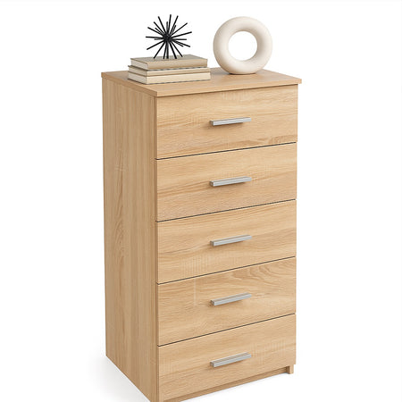 Cassettiera 5 Cassetti Multiuso Settimino Moderno Salvaspazio in Legno Mdf 108cm Quercia