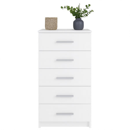 Cassettiera 5 Cassetti Multiuso Settimino Moderno Salvaspazio in Legno Mdf 108cm Bianco