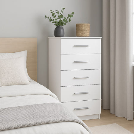 Cassettiera 5 Cassetti Multiuso Settimino Moderno Salvaspazio in Legno Mdf 108cm Bianco