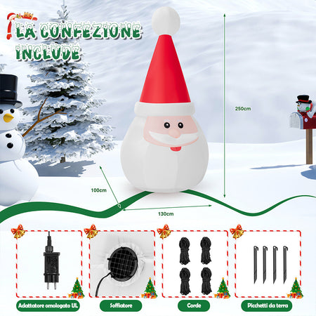 Gonfiabile di Babbo Natale XXL Decorazione Natalizia Luminosa da Esterno 250 cm