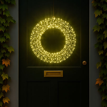 Ghirlanda Natalizia 3D in Metallo con 1800 Luci LED Diametro 58 cm da appendere