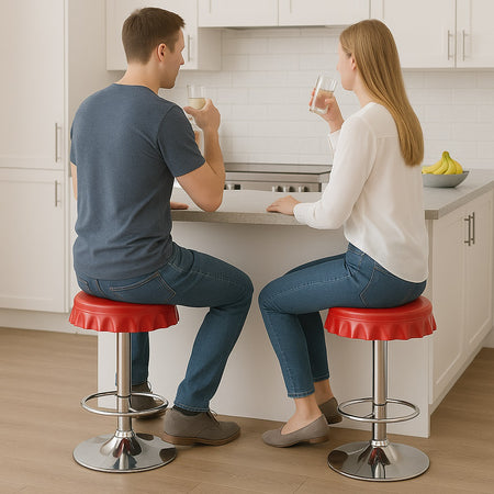 Set 2 Sgabelli Bar Cucina Girevoli Design Tappo Bottiglia Regolabili Rosso Cromati
