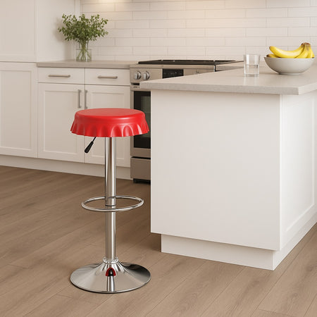 Set 2 Sgabelli Bar Cucina Girevoli Design Tappo Bottiglia Regolabili Rosso Cromati