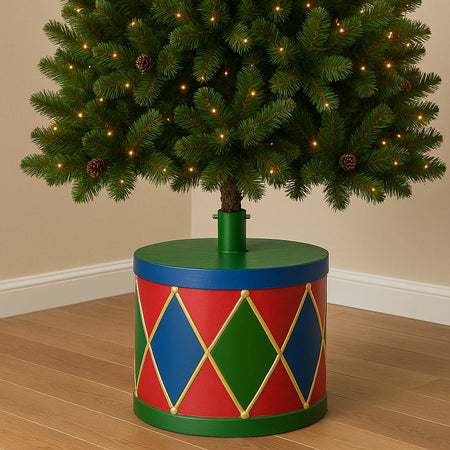 Base Albero di Natale Tamburo 35x34.5cm Attacco Universale Decorazione Natalizia