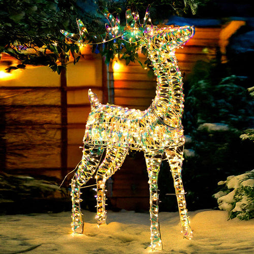 Renna Luminosa Natalizia Bianco Iridescente 120cm con 500 LED Addobbo di Natale