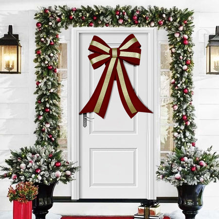 Fiocco Natalizio Fuoriporta 45x75 Rosso e Oro Decoro Addobbo Porta per Natale