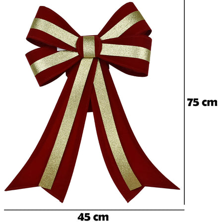 Fiocco Natalizio Fuoriporta 45x75 Rosso e Oro Decoro Addobbo Porta per Natale