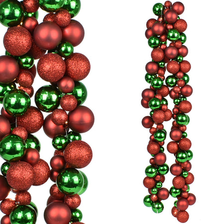 Ghirlanda Natalizia 142 Palline Natale 180cm Festone LED Natalizio Rosso e Verde