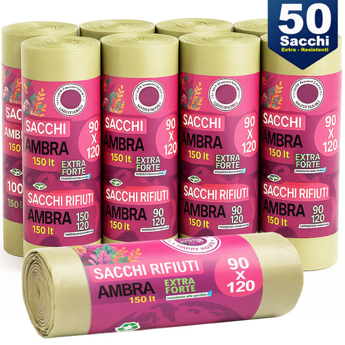 50 x Sacchi per spazzatura Grandi Ambra Trasparenti e Resistenti 90 x 120 cm LDPE