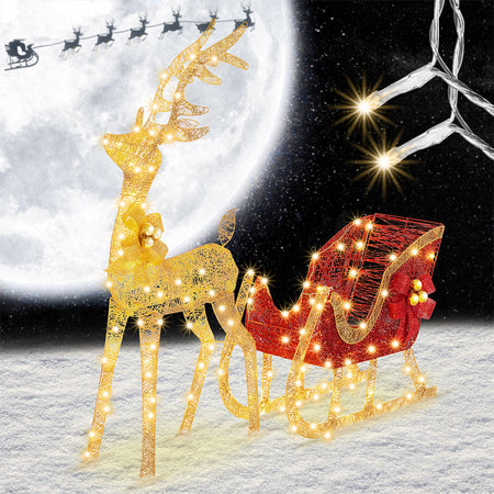 Renna Natalizia con Slitta Luminosa per Esterno 8 Funzioni Bianco Caldo Natale