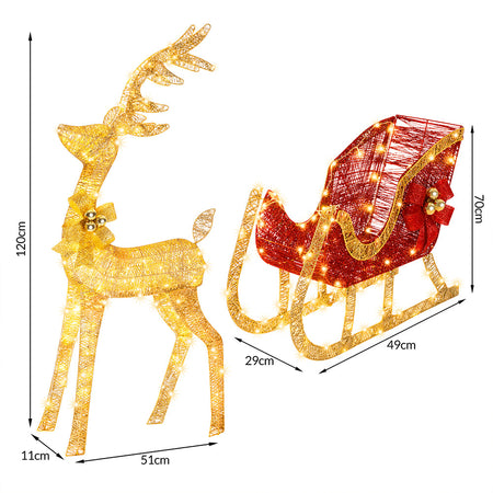 Renna Natalizia con Slitta Luminosa per Esterno 8 Funzioni Bianco Caldo Natale