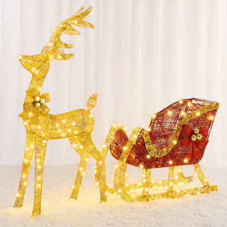 Renna Natalizia con Slitta Luminosa per Esterno 8 Funzioni Bianco Caldo Natale