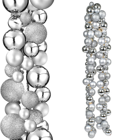 Ghirlanda Natalizia 180cm 142 Palline e Luci Led per Decorazioni Natalizie Argento