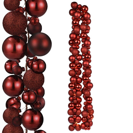 Ghirlanda Natalizia 180cm 142 Palline e Luci Led per Decorazioni Natalizie Rosso