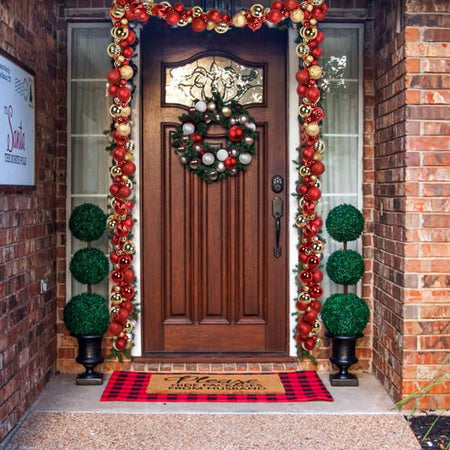 Ghirlanda Natalizia 180cm 142 Palline e Luci Led per Decorazioni Natalizie Rosso e Oro