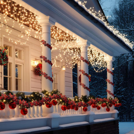 Ghirlanda Natalizia 180cm 142 Palline e Luci Led per Decorazioni Natalizie Rosso
