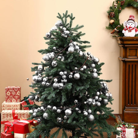 Ghirlanda Natalizia 180cm 142 Palline e Luci Led per Decorazioni Natalizie Argento