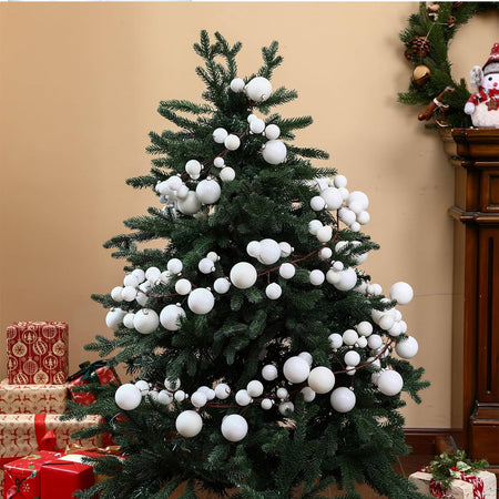 Ghirlanda Natalizia 180cm 142 Palline e Luci Led per Decorazioni Natalizie Bianco