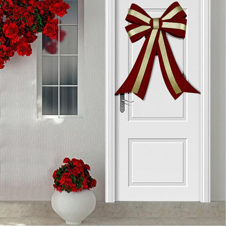 Fiocco Natalizio Fuoriporta 45x75cm Tessuto Decorazione Addobbo Natalizio Rosso Oro
