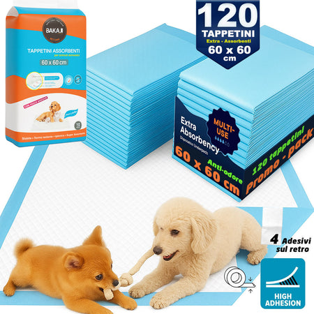 120 x Traversine per Cani tappetini igienici con adesivi Super assorbenti 60x60 cm