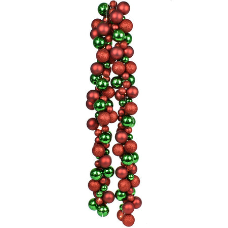 Ghirlanda Natalizia 180cm 142 Palline e Luci Led per Decorazioni Natalizie Rosso e Verde