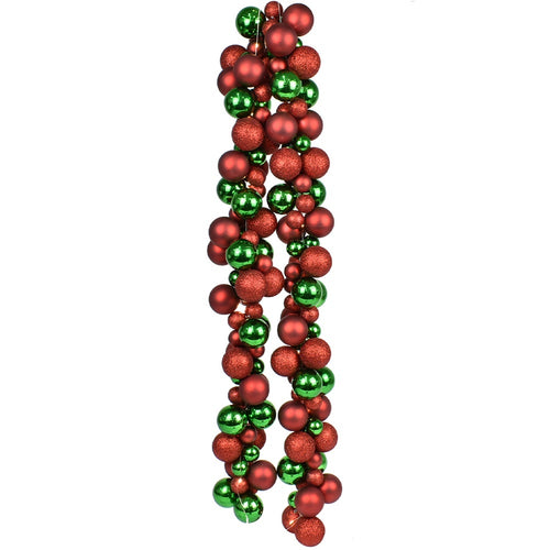 Ghirlanda Natalizia 180cm 142 Palline e Luci Led per Decorazioni Natalizie Rosso e Verde