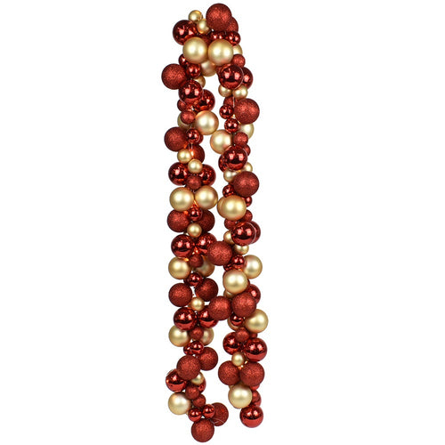Ghirlanda Natalizia 180cm 142 Palline e Luci Led per Decorazioni Natalizie Rosso e Oro