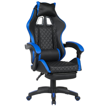 Sedia Gaming da Scrivania Blu con Poggiapiedi Ergonomica Ruote Altezza Regolabile