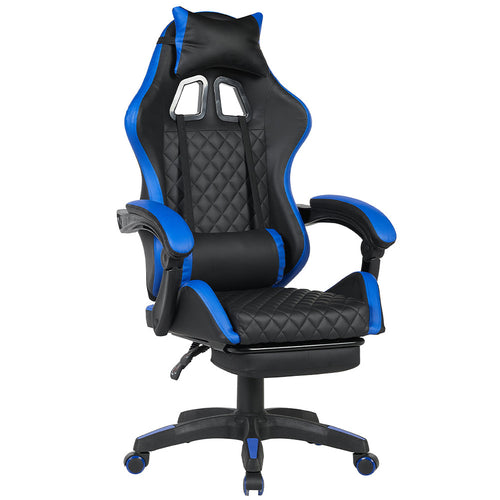 Sedia Gaming da Scrivania Blu con Poggiapiedi Ergonomica Ruote Altezza Regolabile