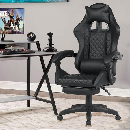 Sedia Gaming da Scrivania Nero con Poggiapiedi Seduta Ergonomica e Regolabile