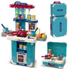 Playset Trolley Cucina per Bambini Blu Accessori Fornelli Pentole Idea Regalo