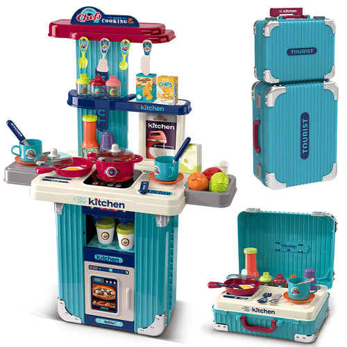Playset Trolley Cucina per Bambini Blu Accessori Fornelli Pentole Idea Regalo
