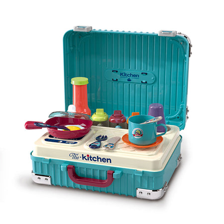 Playset Trolley Cucina per Bambini Blu Accessori Fornelli Pentole Idea Regalo
